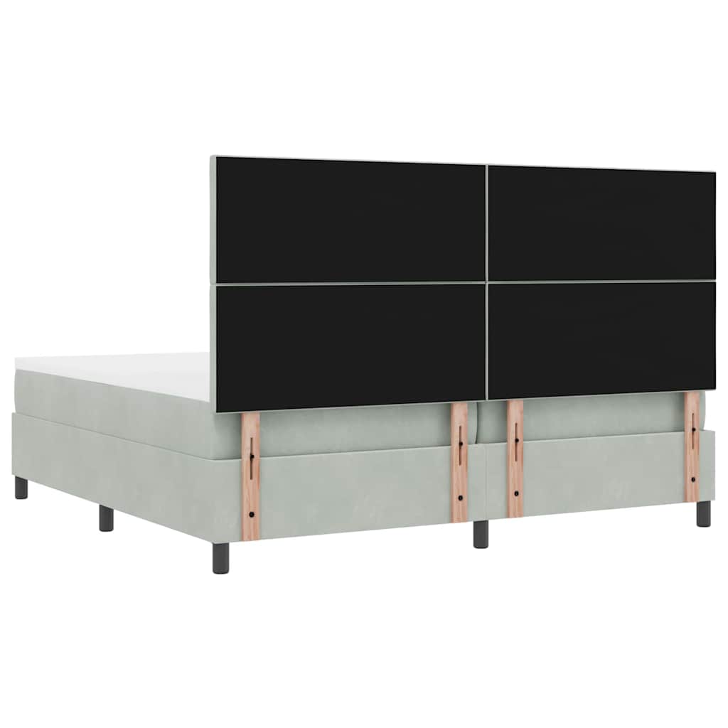 vidaXL Łóżko sprężynowe Z zagłówkiem Jasnoszary 200 x 200 cm Aksamit