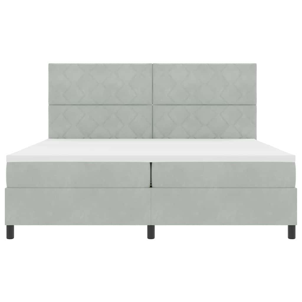 vidaXL Łóżko sprężynowe Z zagłówkiem Jasnoszary 200 x 200 cm Aksamit