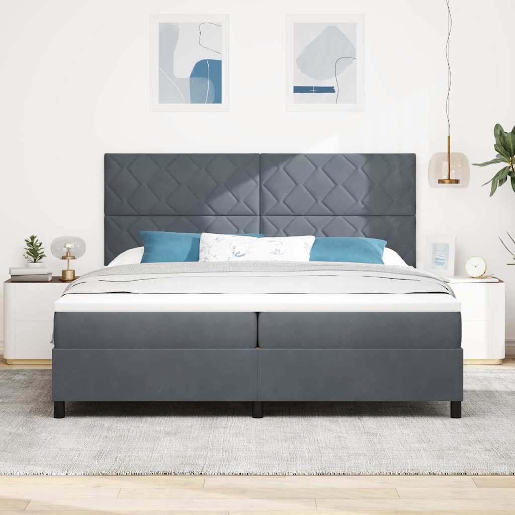 vidaXL Łóżko sprężynowe Z zagłówkiem Ciemnoszary 200 x 200 cm Aksamit