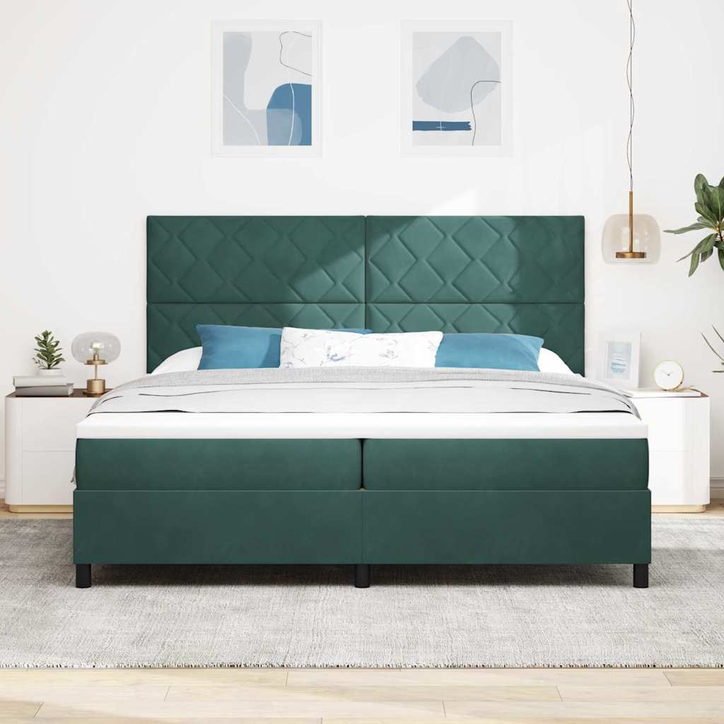 vidaXL Łóżko sprężynowe Ciemna zieleń 200 x 200 cm Aksamit