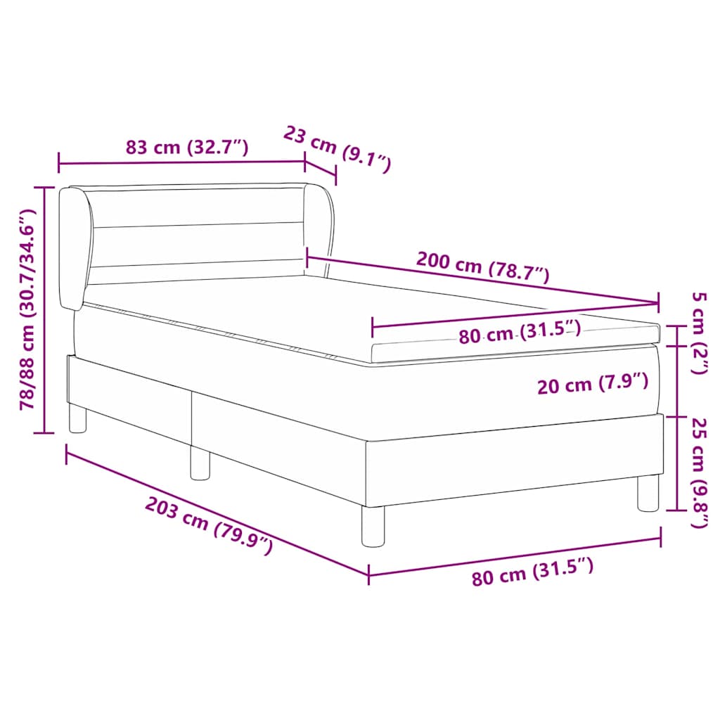 vidaXL Łóżko sprężynowe Z zagłówkiem Jasnoszary 80 x 200 cm tkanina