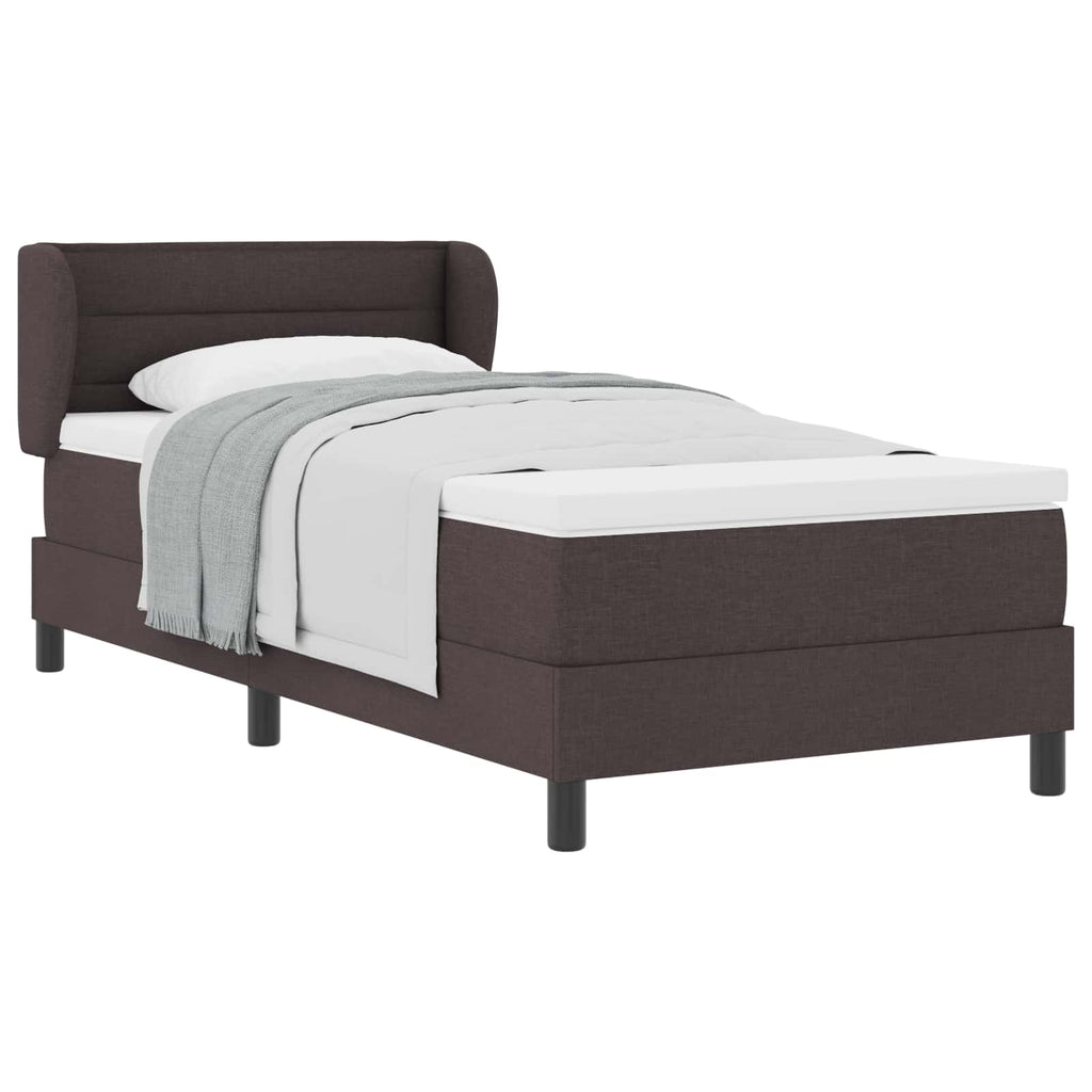 vidaXL Łóżko sprężynowe Z zagłówkiem Ciemny brąz 90 x 190 cm tkanina