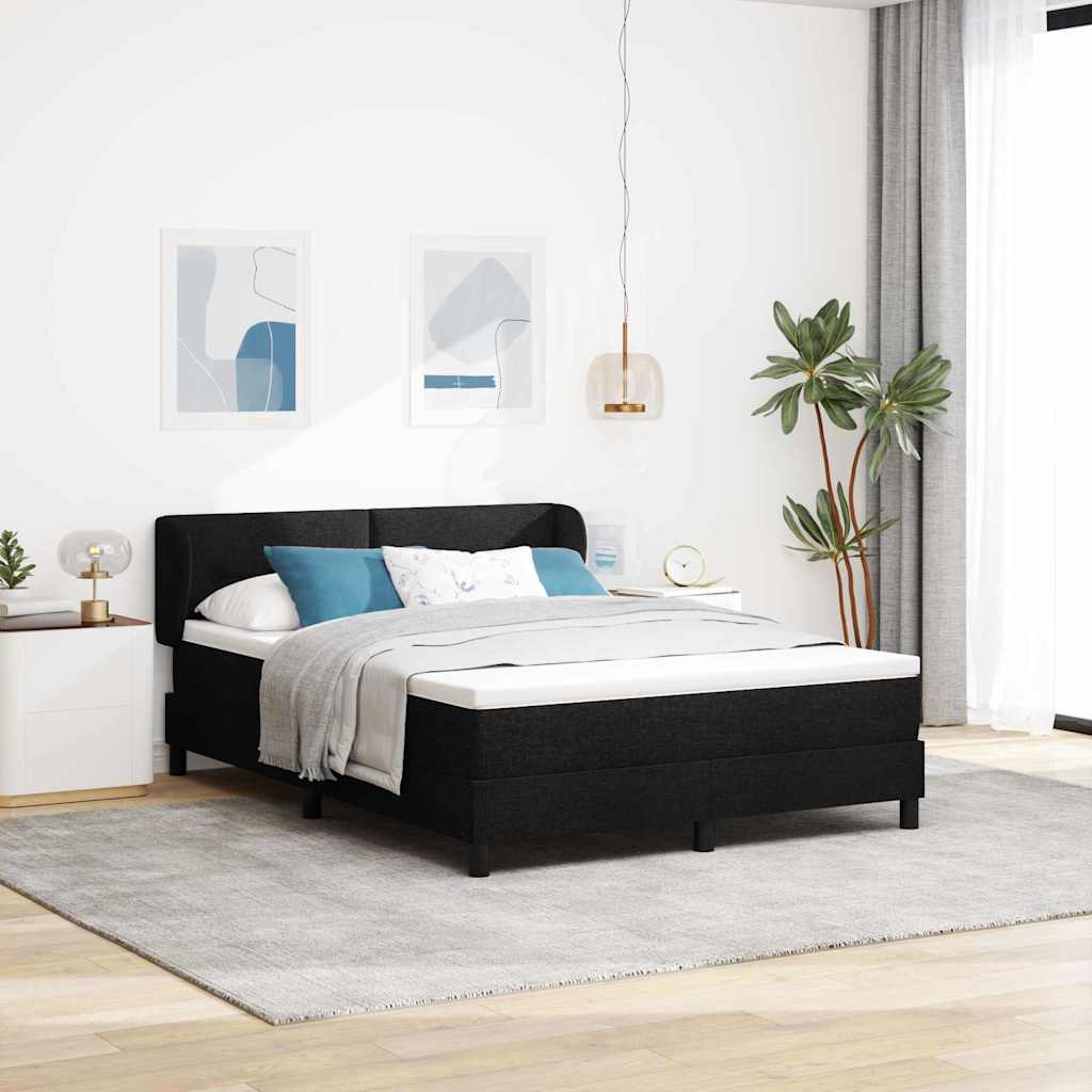 vidaXL Łóżko sprężynowe Z zagłówkiem Czarny 140 x 200 cm tkanina