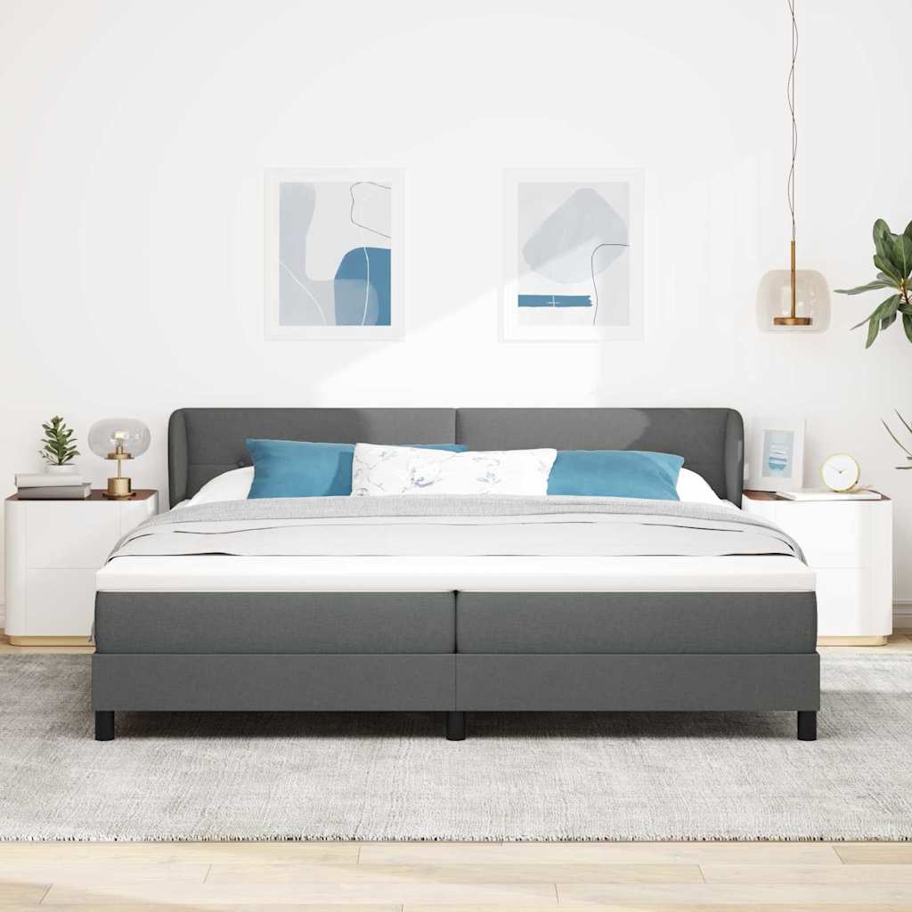 vidaXL Łóżko sprężynowe Z zagłówkiem ciemno szary 200 x 200 cm tkanina