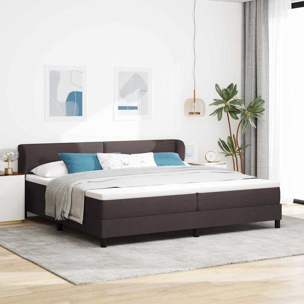 vidaXL Łóżko sprężynowe Z zagłówkiem Ciemny brąz 200 x 200 cm tkanina