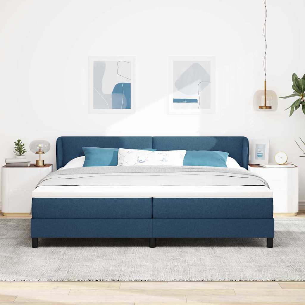 vidaXL Łóżko sprężynowe z materacem Niebieski 200 x 200 cm tkanina