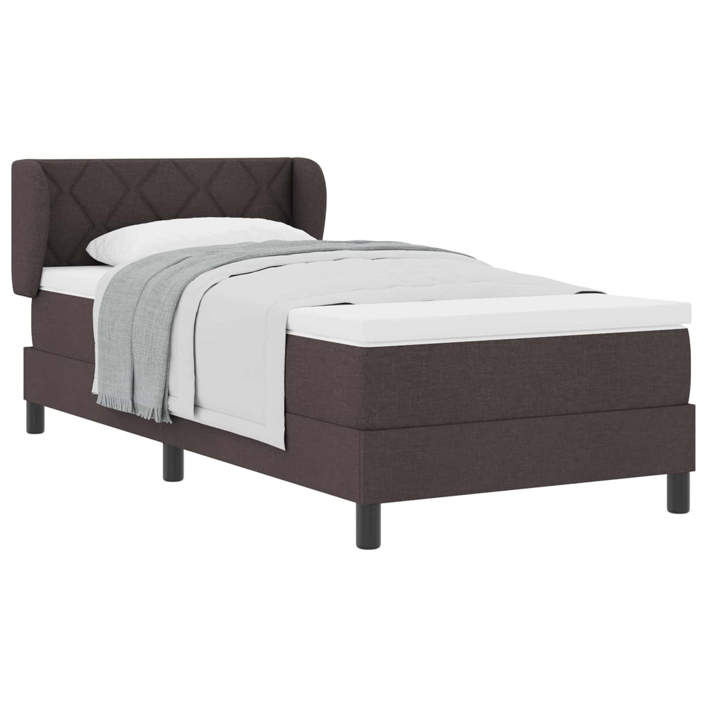 vidaXL Łóżko sprężynowe Z zagłówkiem Ciemny brąz 90 x 190 cm tkanina