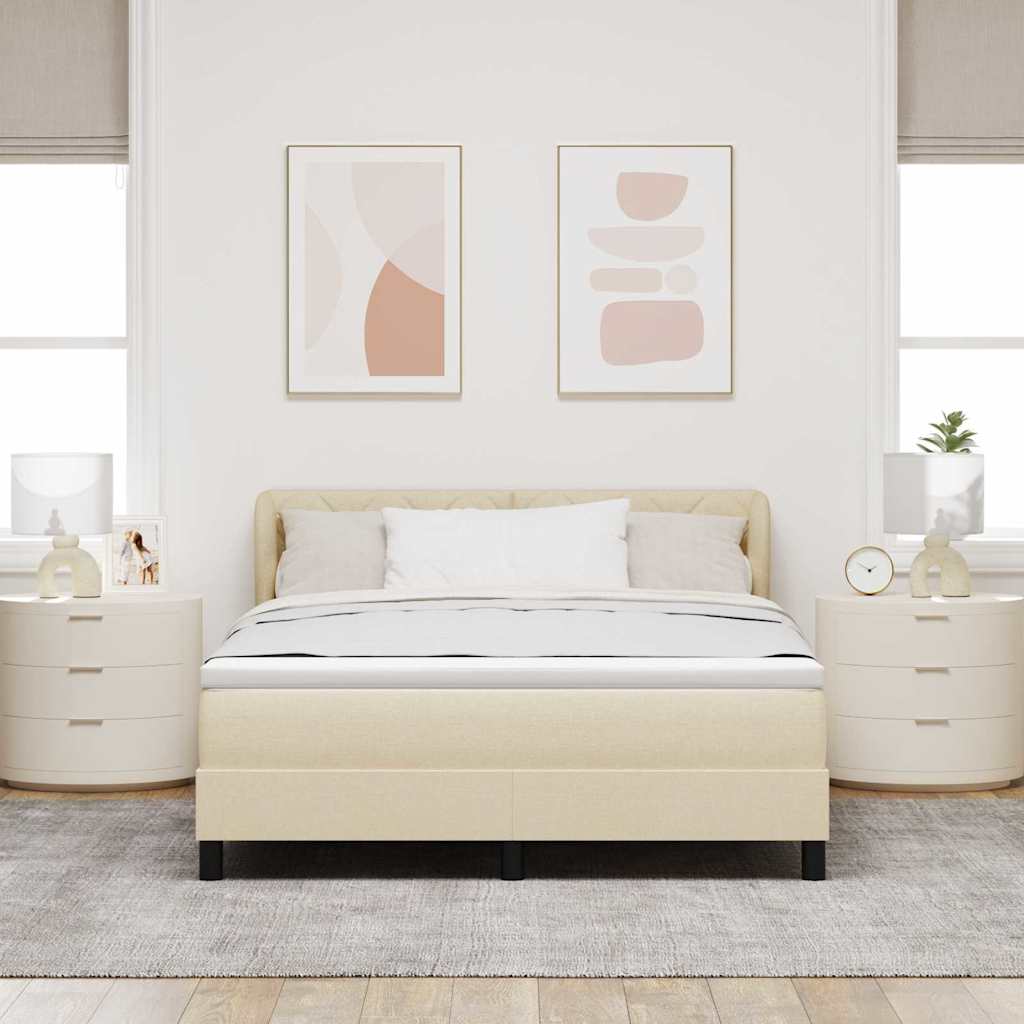 vidaXL Łóżko sprężynowe Z zagłówkiem Kremowy 160 x 200 cm tkanina