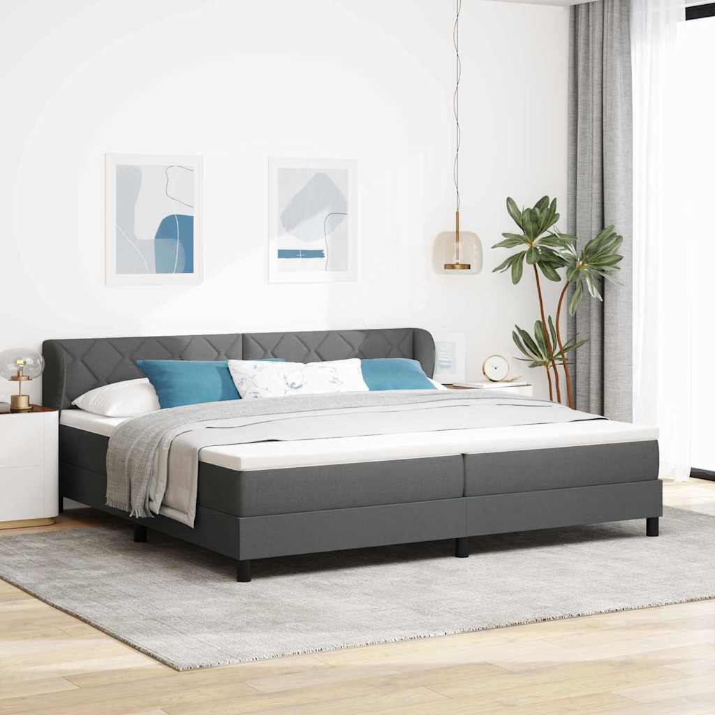 vidaXL Łóżko sprężynowe Z zagłówkiem ciemno szary 200 x 200 cm tkanina