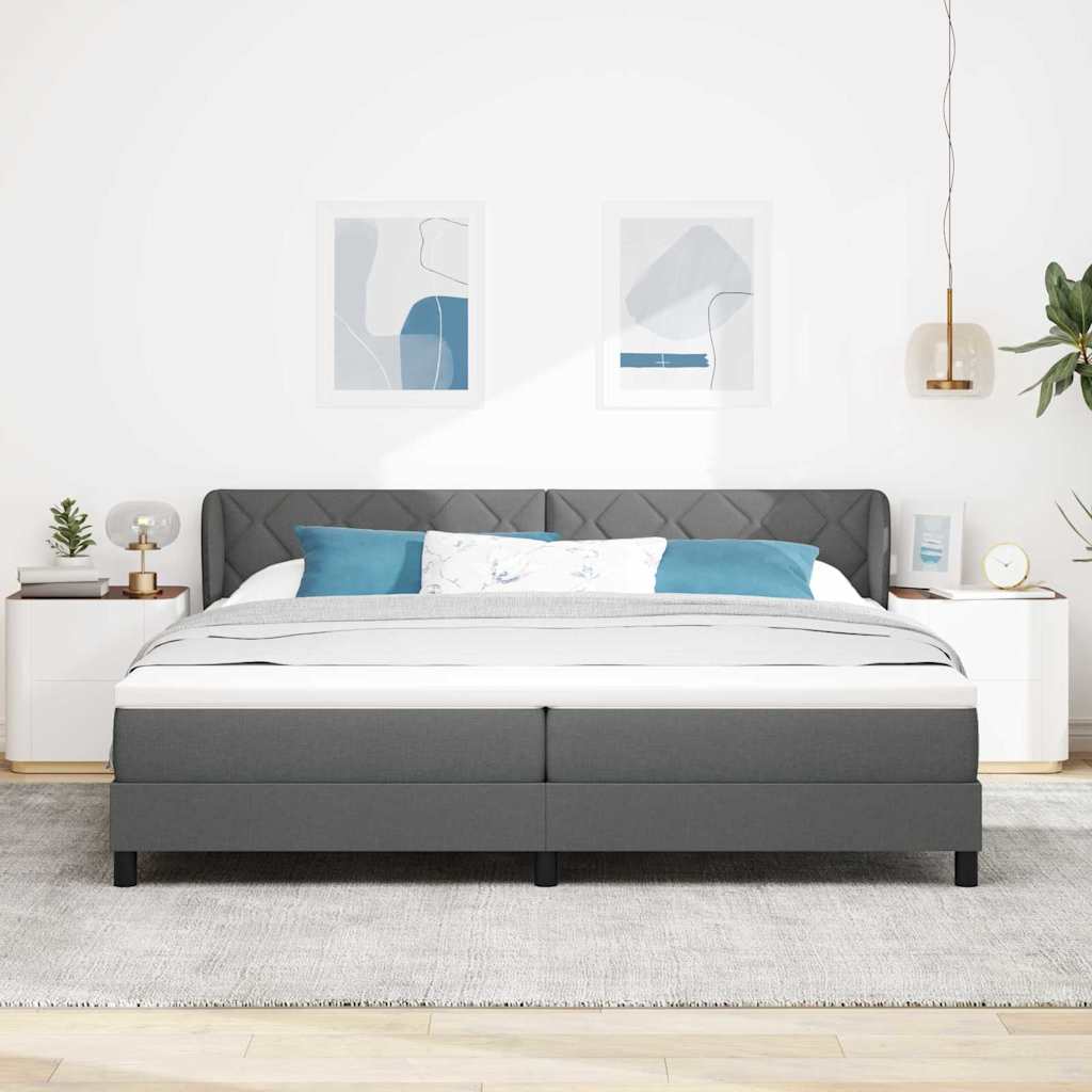 vidaXL Łóżko sprężynowe Z zagłówkiem ciemno szary 200 x 200 cm tkanina