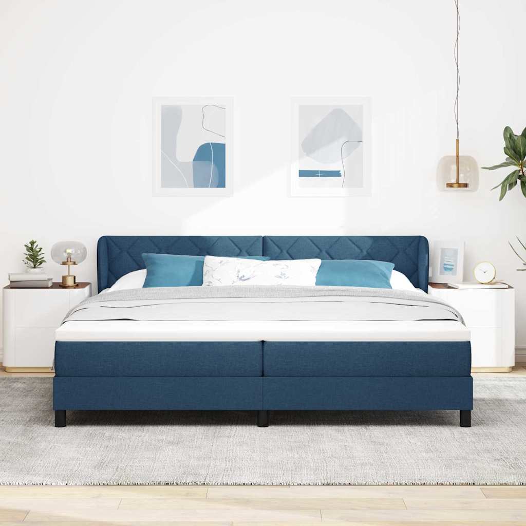 vidaXL Łóżko sprężynowe z materacem Niebieski 200 x 200 cm tkanina