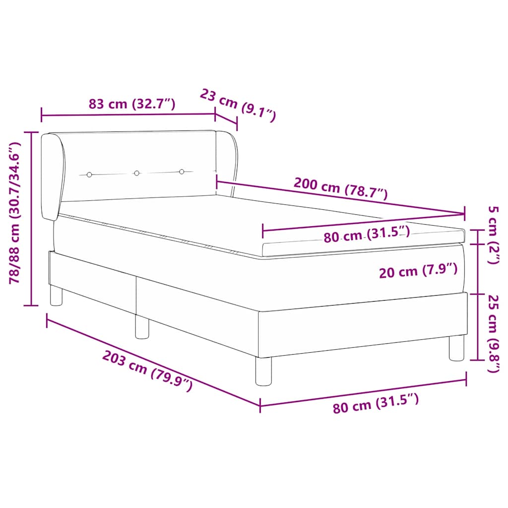vidaXL Łóżko sprężynowe Z zagłówkiem Kremowy 80 x 200 cm tkanina