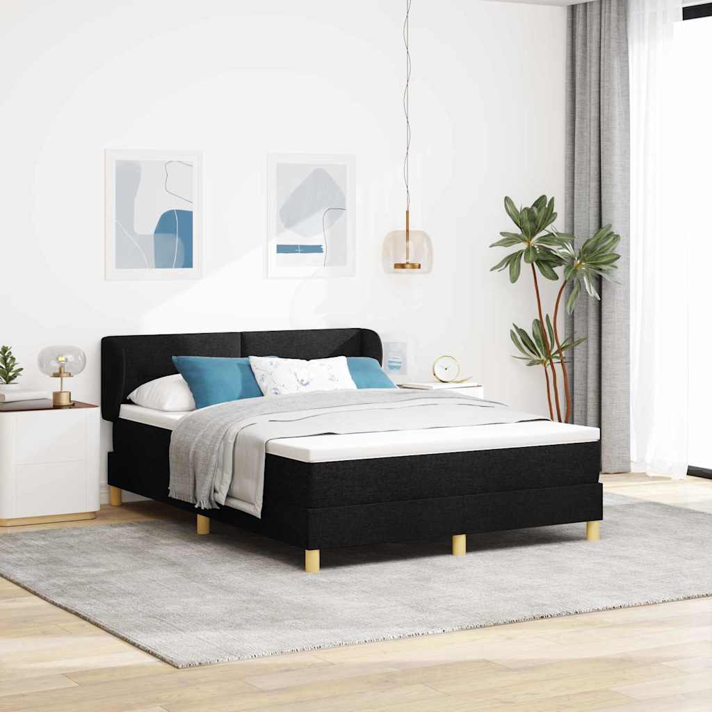 vidaXL Łóżko sprężynowe Z zagłówkiem Czarny 140 x 190 cm tkanina