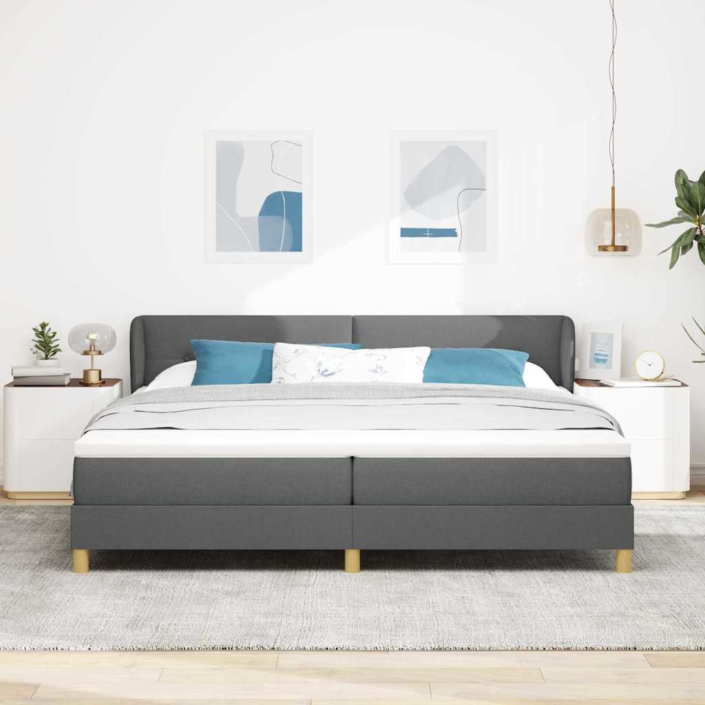 vidaXL Łóżko sprężynowe Z zagłówkiem ciemno szary 200 x 200 cm tkanina