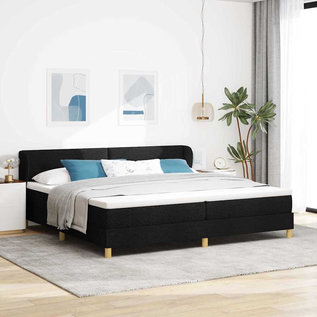 vidaXL Łóżko sprężynowe Z zagłówkiem Czarny 200 x 200 cm tkanina