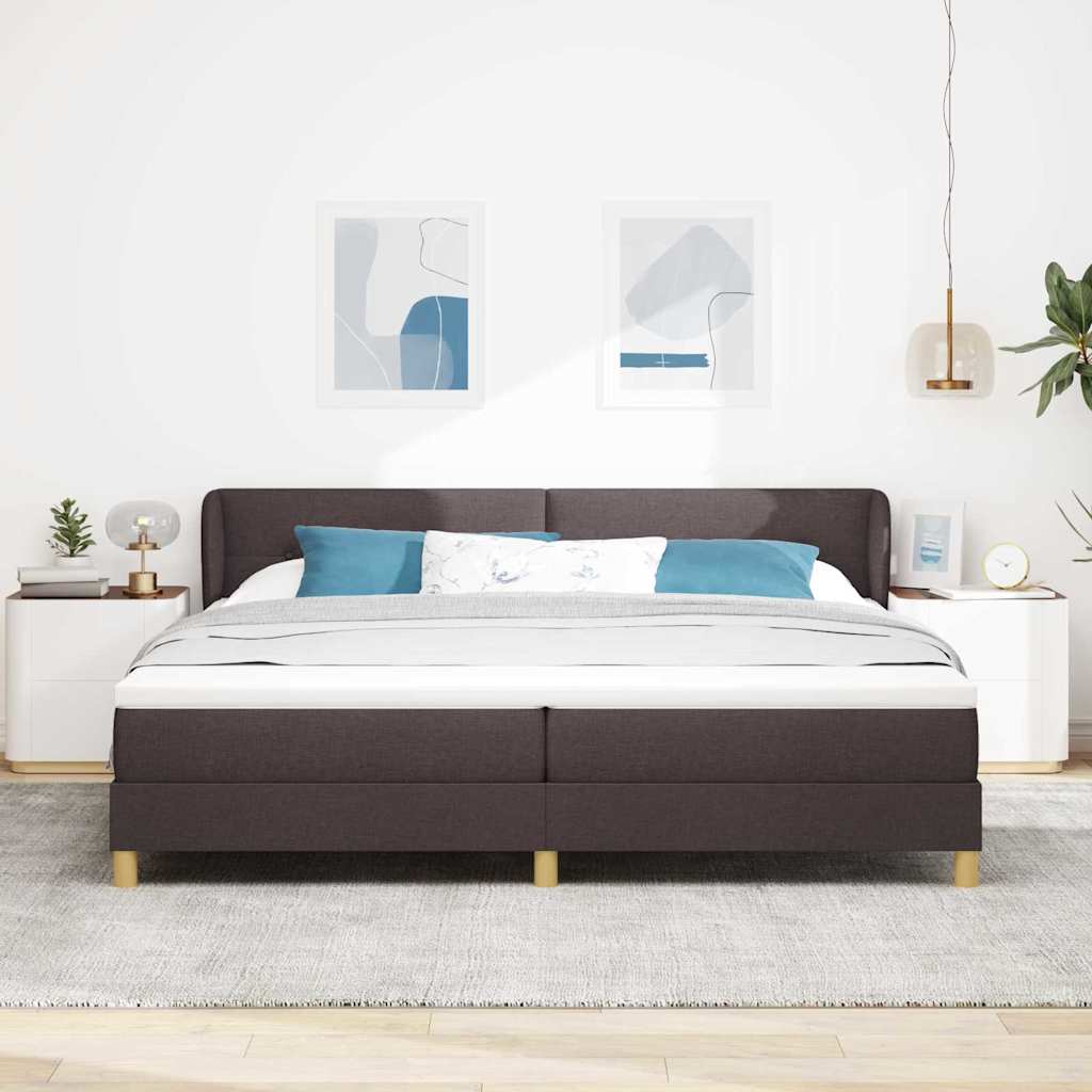 vidaXL Łóżko sprężynowe Z zagłówkiem Ciemny brąz 200 x 200 cm tkanina