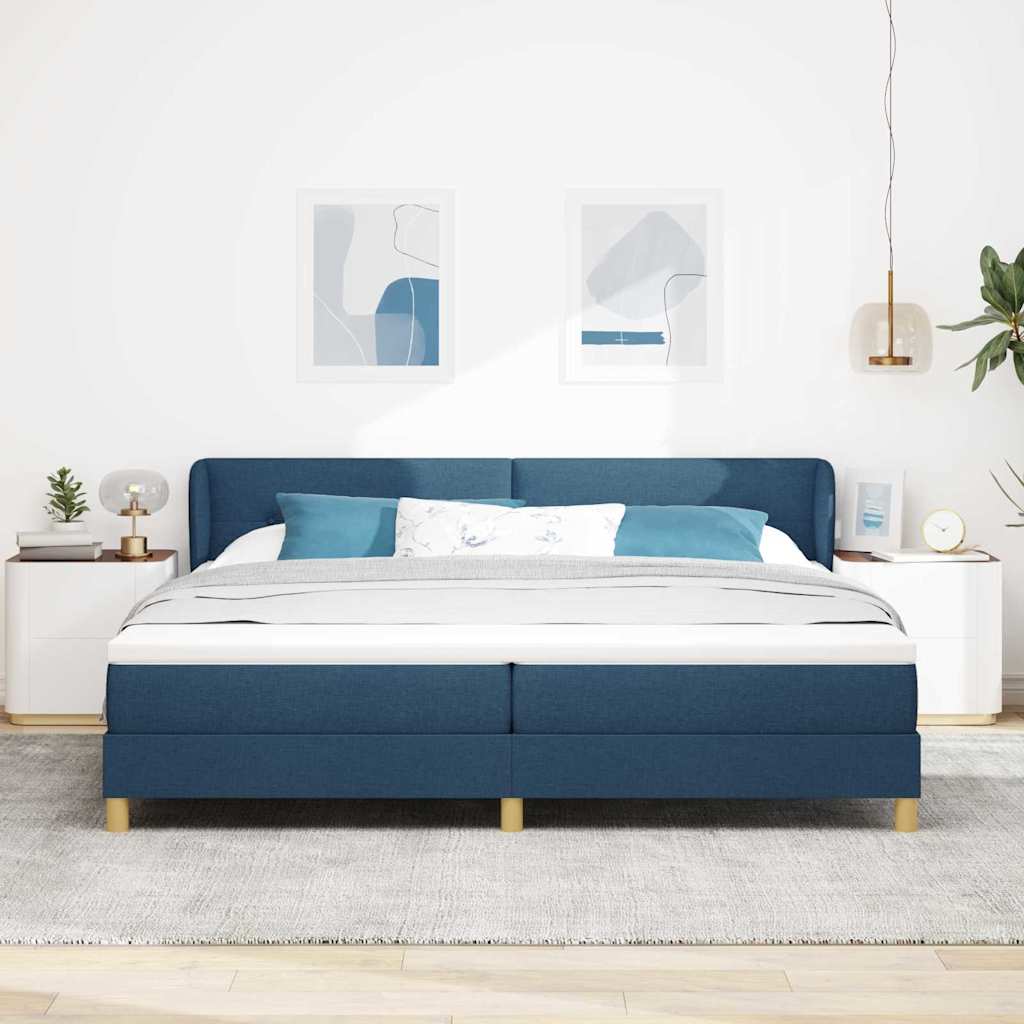 vidaXL Łóżko sprężynowe z materacem Niebieski 200 x 200 cm tkanina