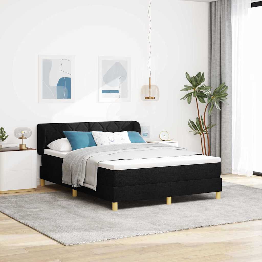 vidaXL Łóżko sprężynowe Z zagłówkiem Czarny 140 x 190 cm tkanina