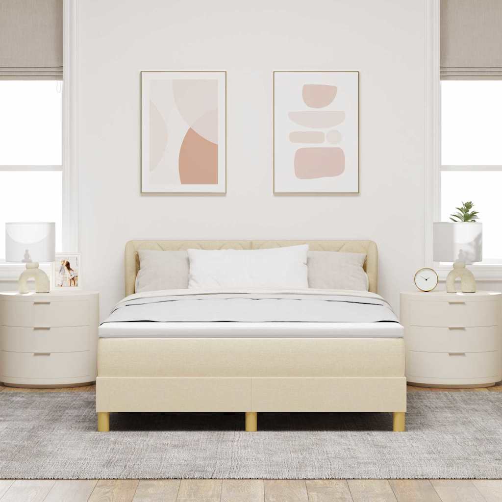vidaXL Łóżko sprężynowe Z zagłówkiem Kremowy 160 x 200 cm tkanina