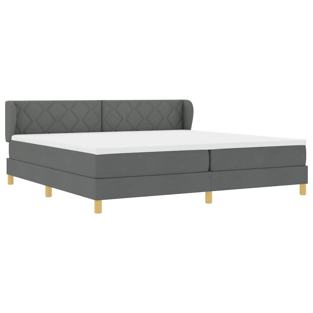 vidaXL Łóżko sprężynowe Z zagłówkiem ciemno szary 200 x 200 cm tkanina