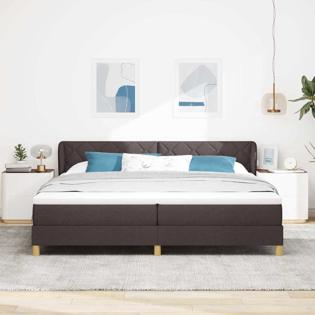 vidaXL Łóżko sprężynowe Z zagłówkiem Ciemny brąz 200 x 200 cm tkanina