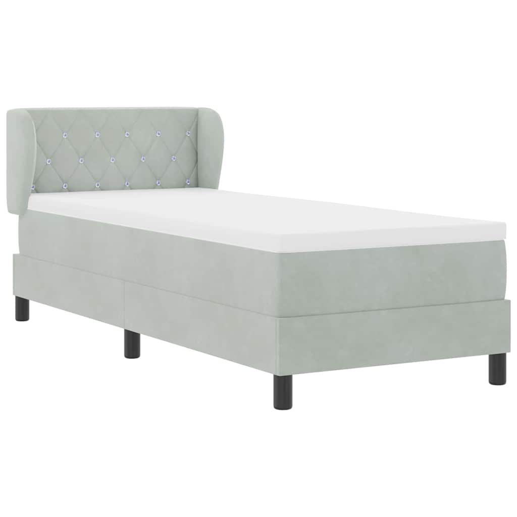vidaXL Łóżko sprężynowe Z zagłówkiem Jasnoszary 80 x 200 cm Aksamit