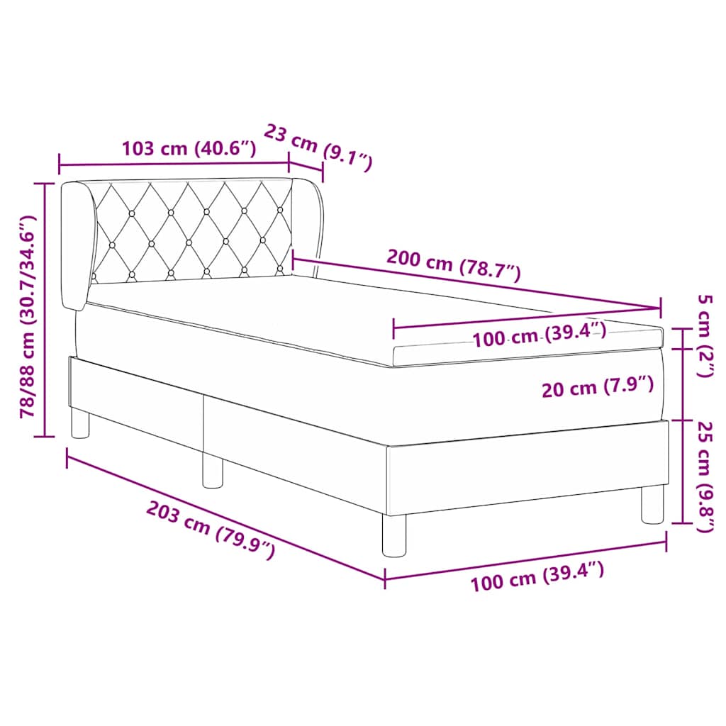 vidaXL Łóżko sprężynowe z materacem ciemno szary 100 x 200 cm Aksamit