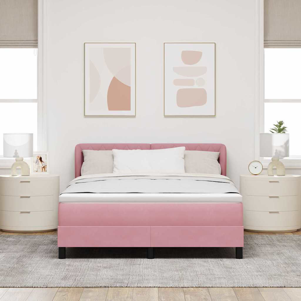 vidaXL Łóżko sprężynowe Z zagłówkiem Różowy 140 x 190 cm Aksamit