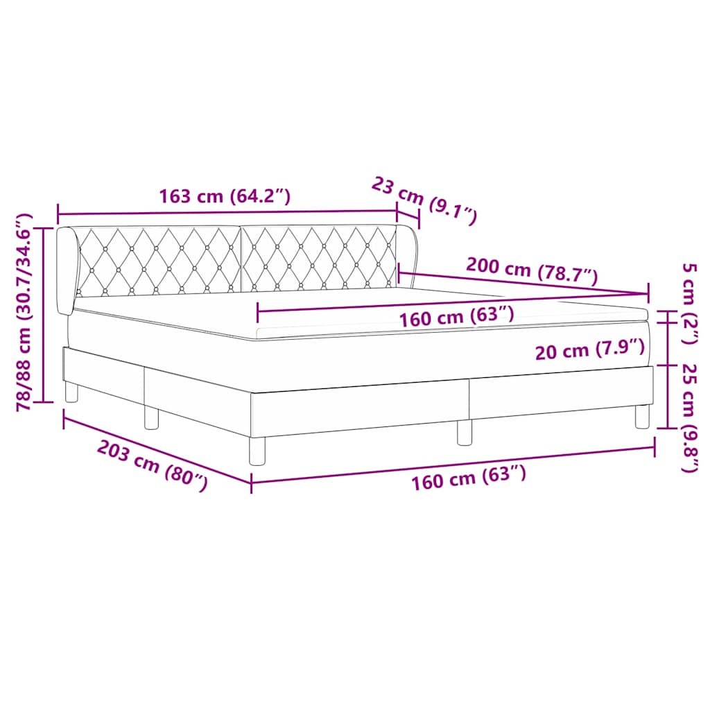 vidaXL Łóżko sprężynowe Z zagłówkiem granatowy 160 x 200 cm Aksamit