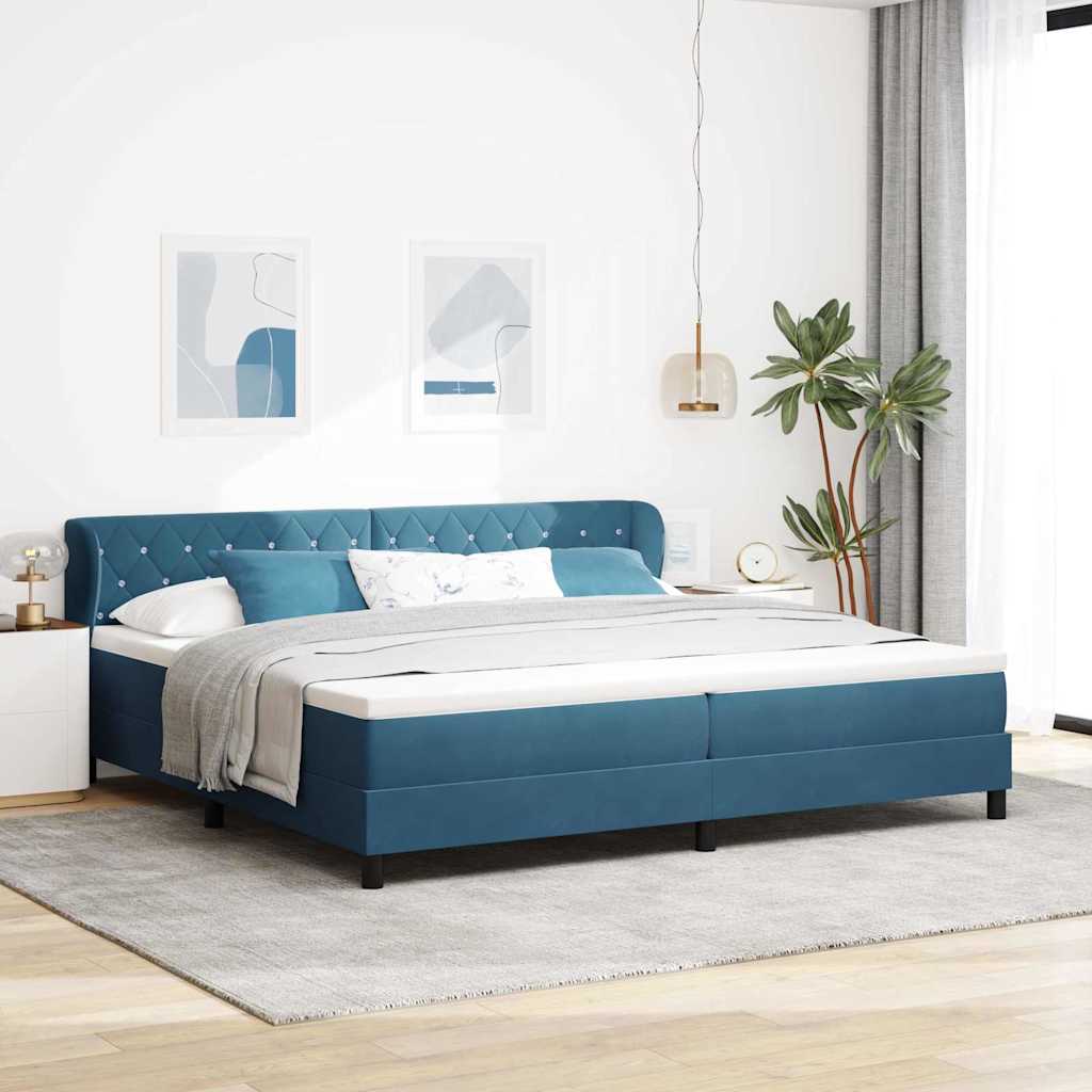 vidaXL Łóżko sprężynowe z materacem granatowy 200 x 200 cm Aksamit