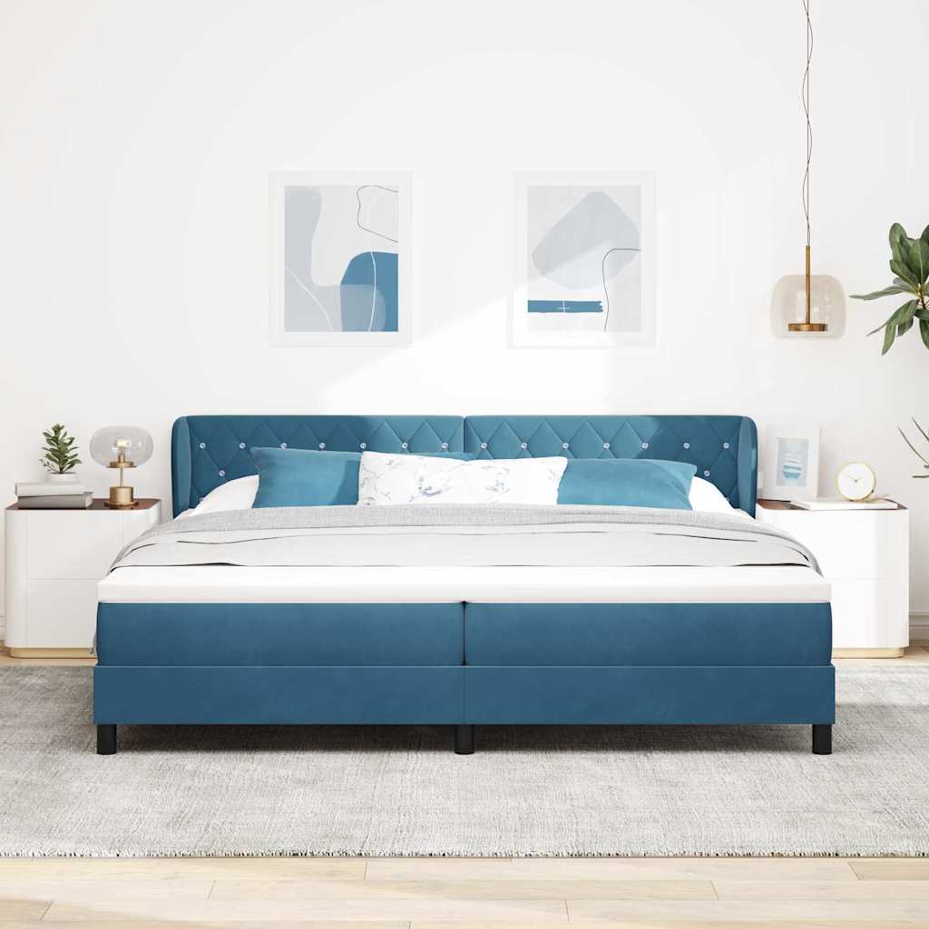vidaXL Łóżko sprężynowe z materacem granatowy 200 x 200 cm Aksamit