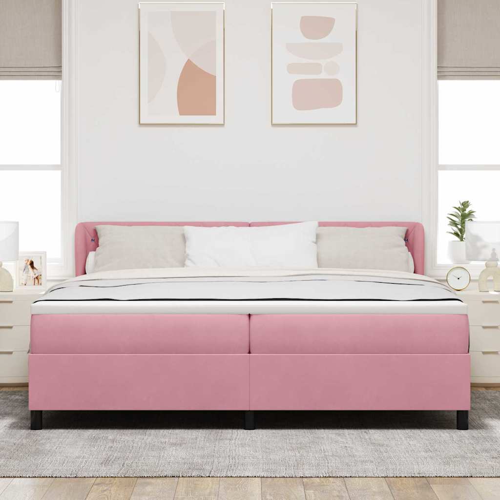 vidaXL Łóżko sprężynowe Z zagłówkiem Różowy 200 x 200 cm Aksamit