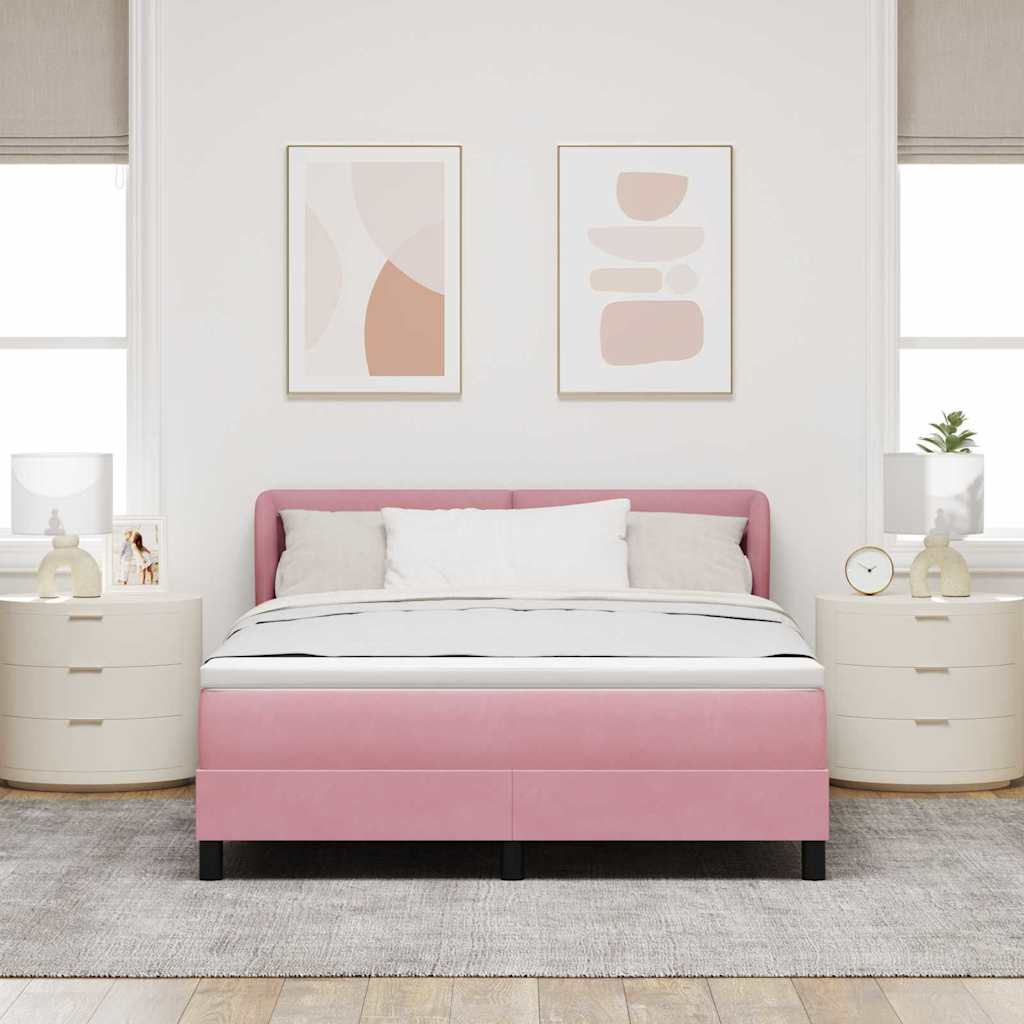 vidaXL Łóżko sprężynowe Z zagłówkiem Różowy 140 x 200 cm Aksamit