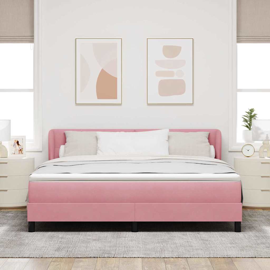 vidaXL Łóżko sprężynowe Z zagłówkiem Różowy 180 x 200 cm Aksamit