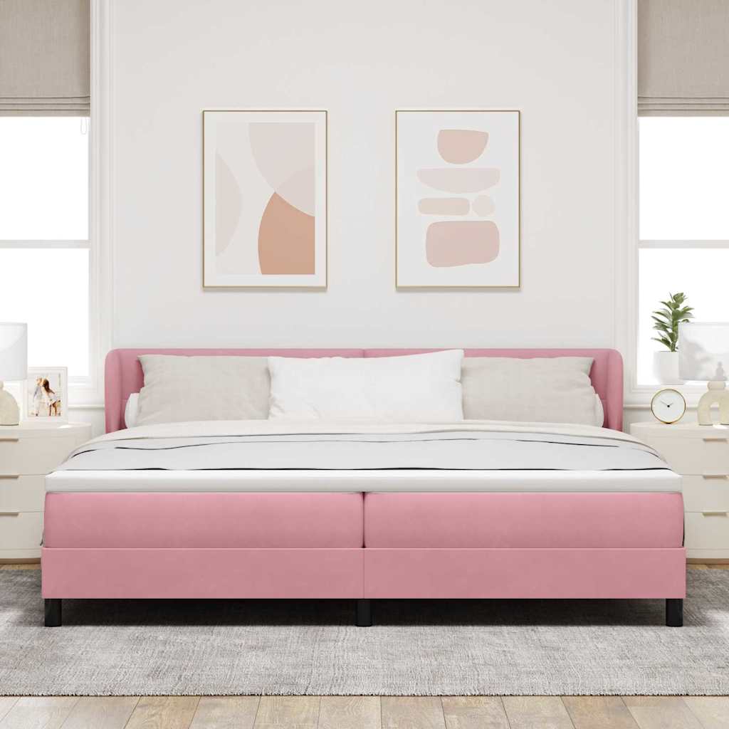vidaXL Łóżko sprężynowe Z zagłówkiem Różowy 200 x 200 cm Aksamit