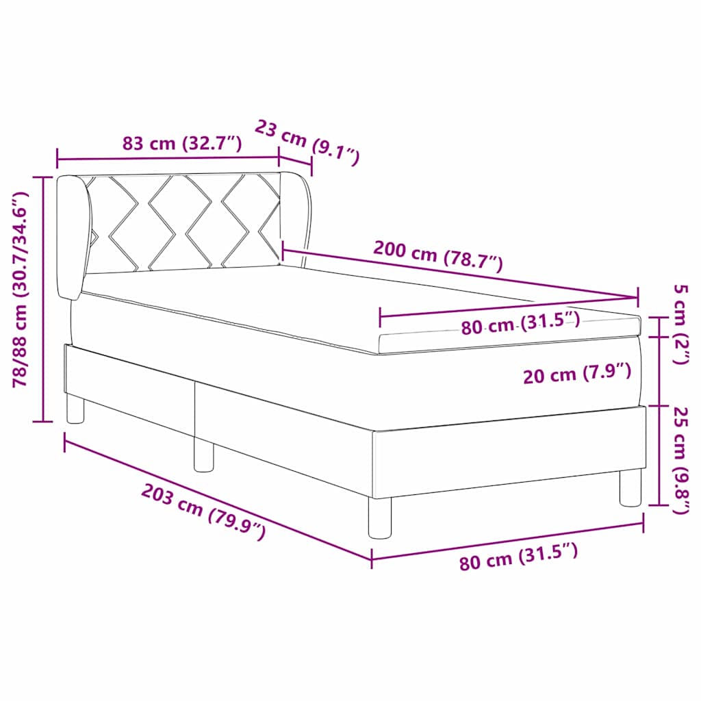 vidaXL Łóżko sprężynowe Z zagłówkiem Różowy 80 x 200 cm Aksamit