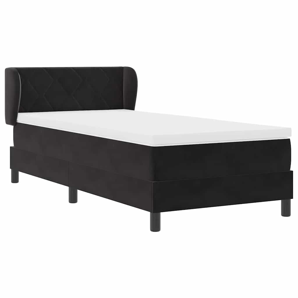 vidaXL Łóżko sprężynowe Z zagłówkiem Czarny 90 x 200 cm Aksamit