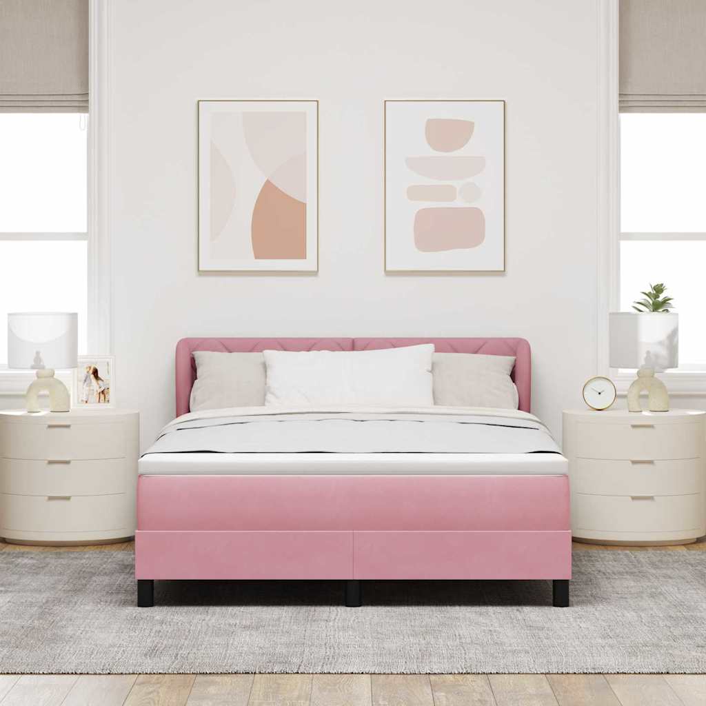 vidaXL Łóżko sprężynowe Z zagłówkiem Różowy 140 x 200 cm Aksamit