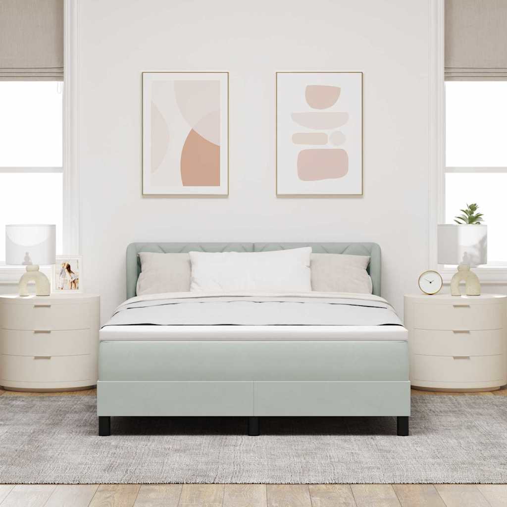 vidaXL Łóżko sprężynowe Z zagłówkiem Jasnoszary 160 x 200 cm Aksamit