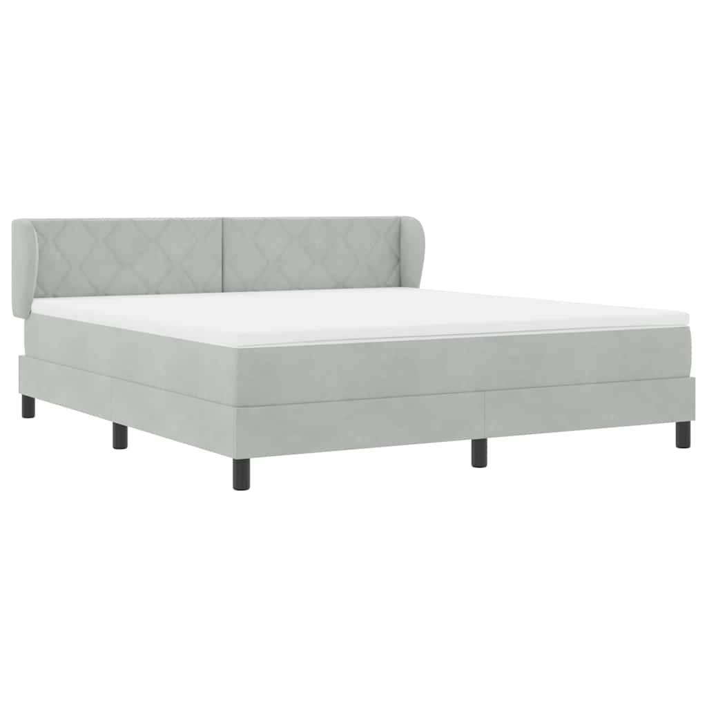 vidaXL Łóżko sprężynowe Z zagłówkiem Jasnoszary 180 x 200 cm Aksamit