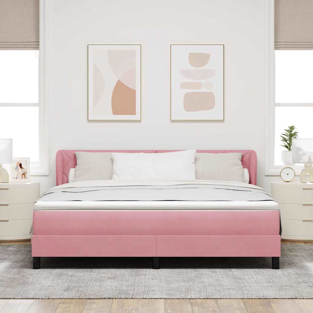 vidaXL Łóżko sprężynowe Z zagłówkiem Różowy 180 x 200 cm Aksamit