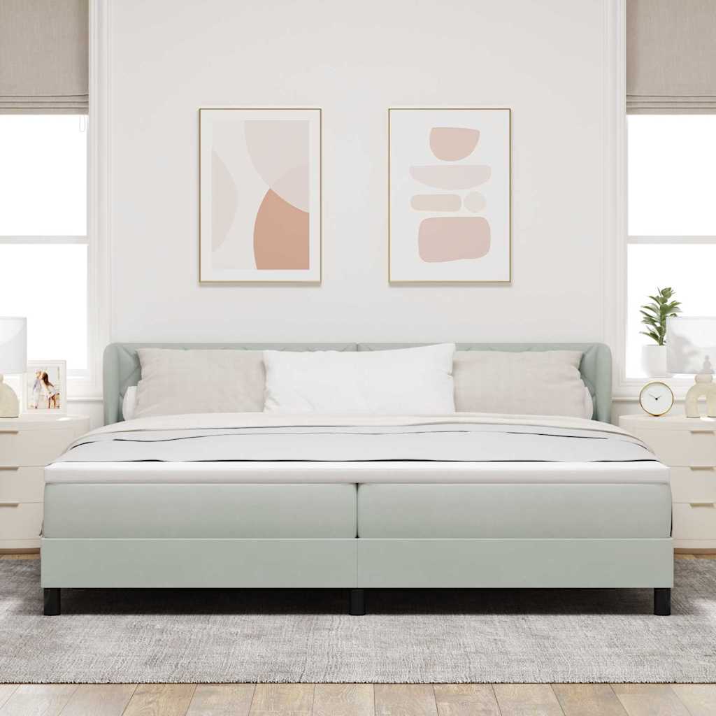 vidaXL Łóżko sprężynowe Z zagłówkiem Jasnoszary 200 x 200 cm Aksamit