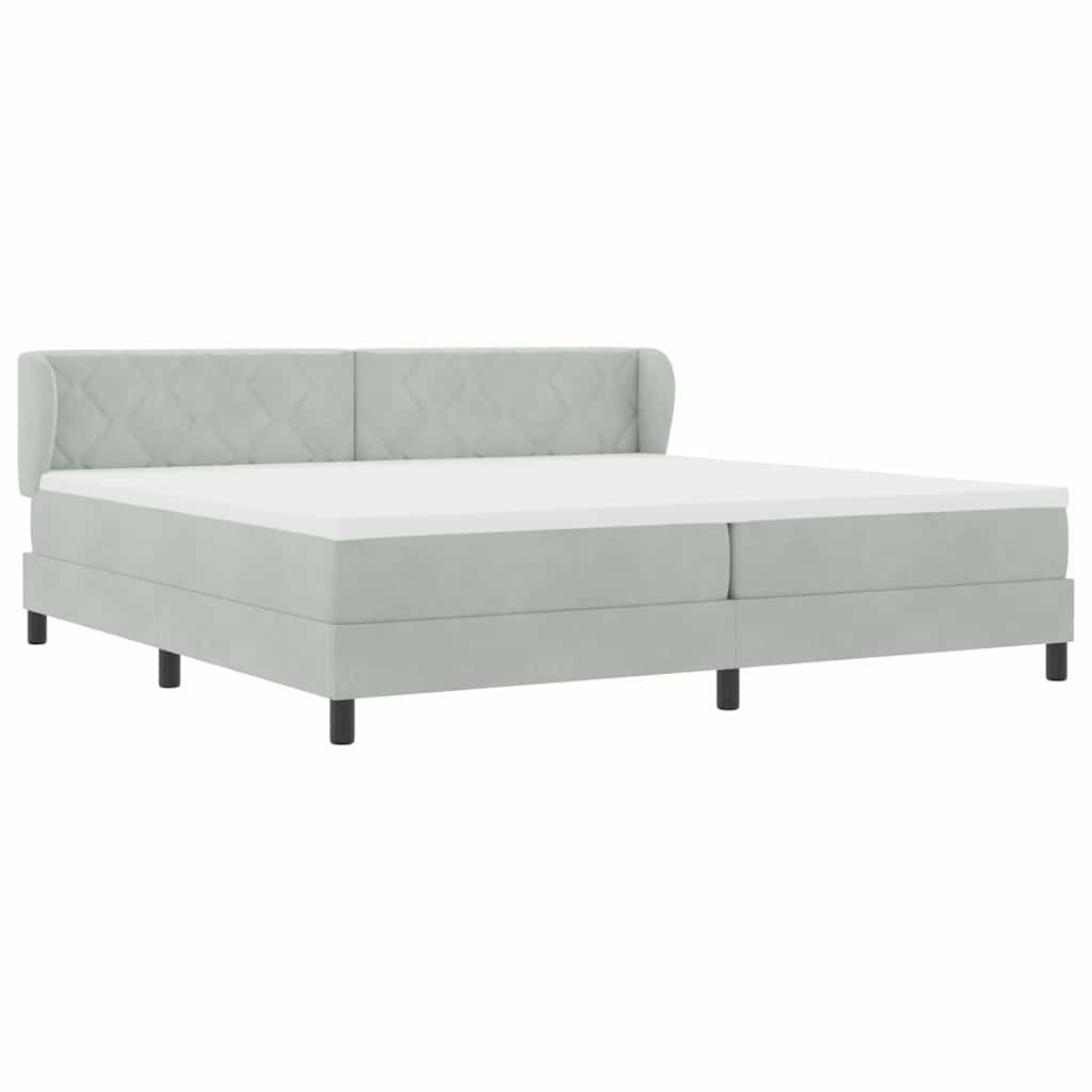 vidaXL Łóżko sprężynowe Z zagłówkiem Jasnoszary 200 x 200 cm Aksamit