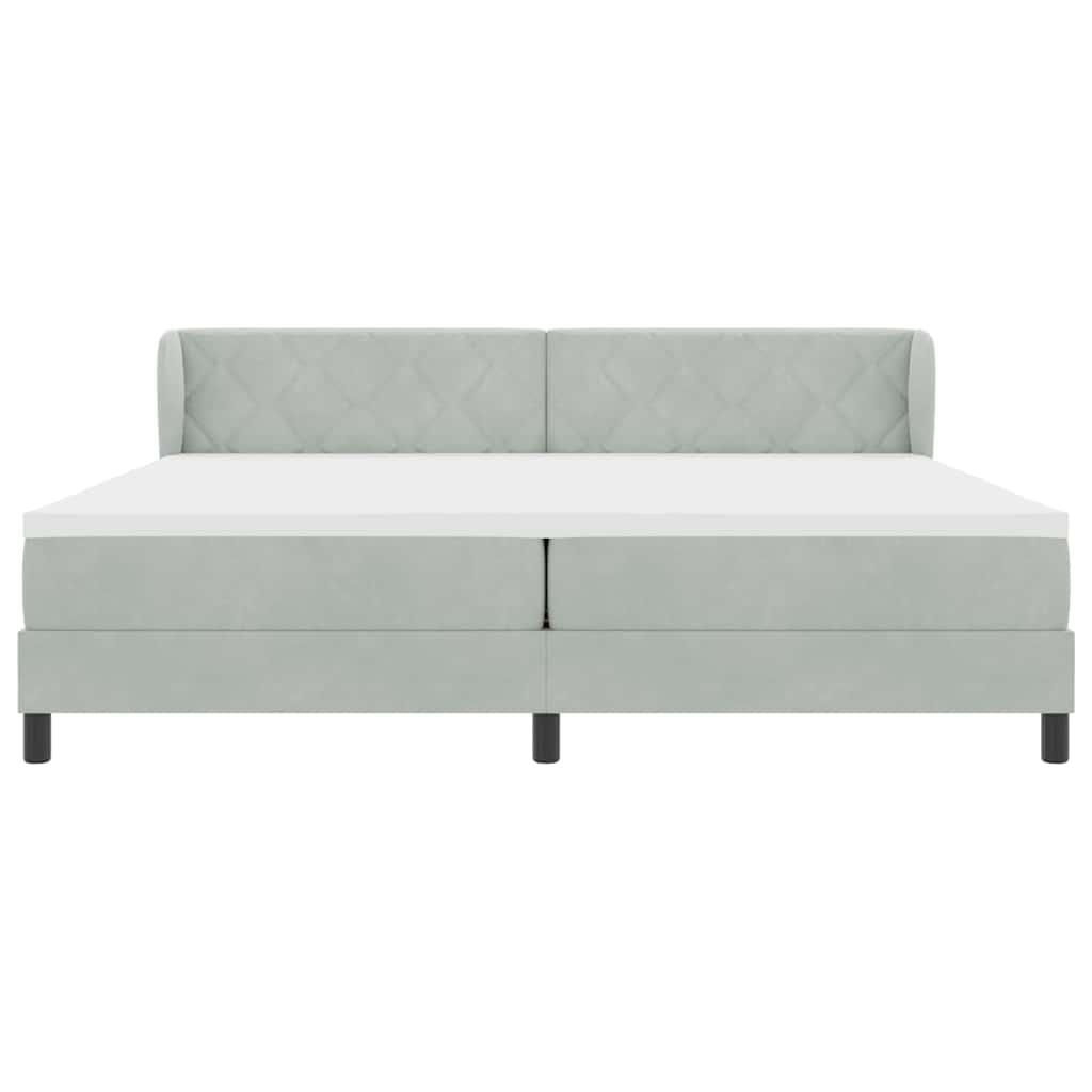 vidaXL Łóżko sprężynowe Z zagłówkiem Jasnoszary 200 x 200 cm Aksamit