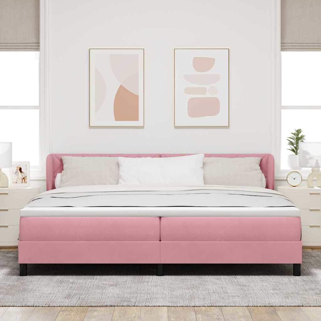 vidaXL Łóżko sprężynowe Z zagłówkiem Różowy 200 x 200 cm Aksamit