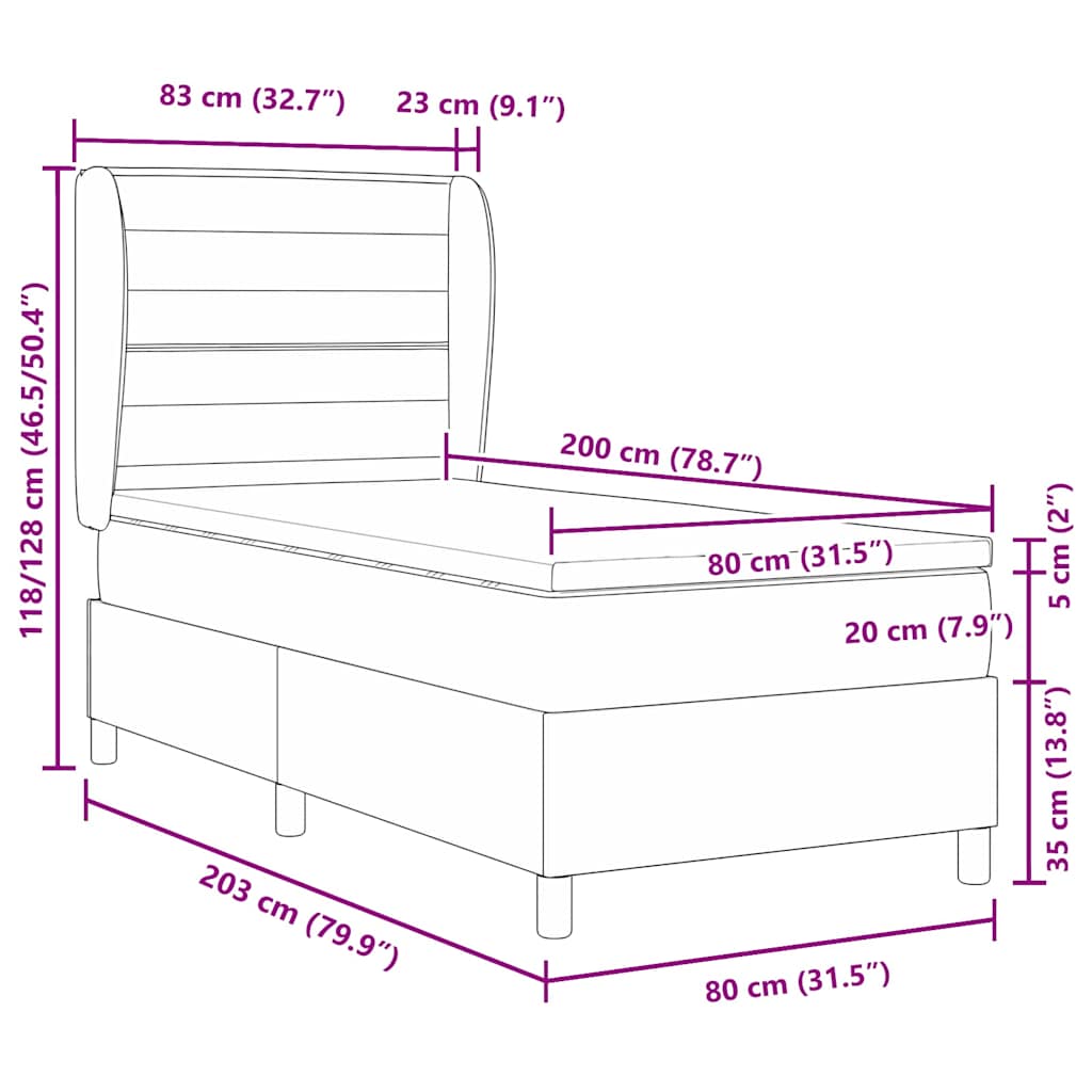 vidaXL Łóżko sprężynowe Z zagłówkiem Ciemnoszary 80 x 200 cm tkanina