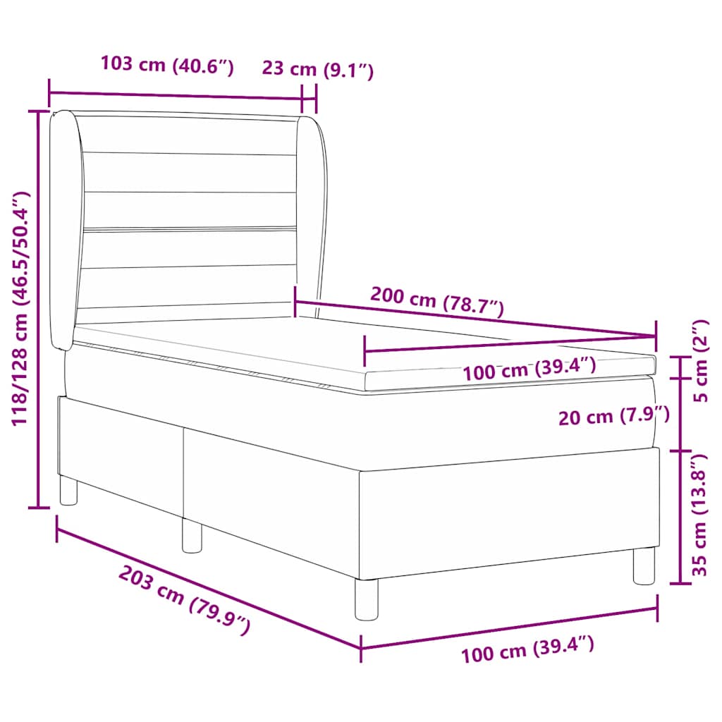 vidaXL Łóżko sprężynowe z materacem Niebieski 100 x 200 cm tkanina