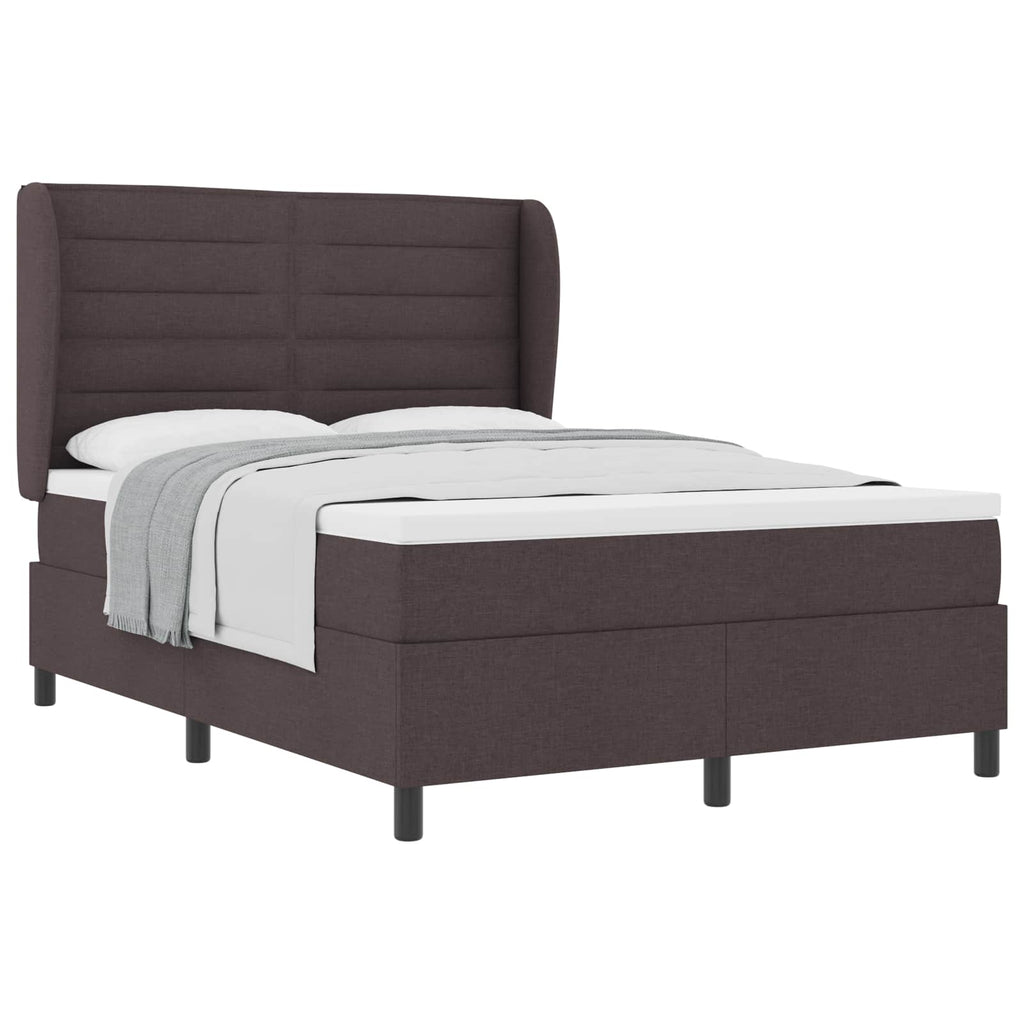 vidaXL Łóżko sprężynowe z materacem ciemnobrązowy 140 x 190 cm tkanina