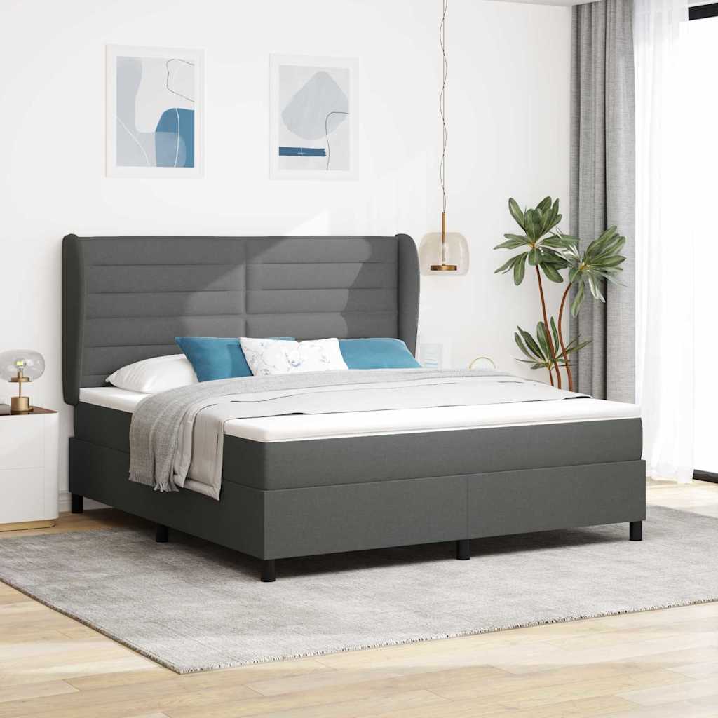 vidaXL Łóżko sprężynowe z materacem ciemno szary 180 x 200 cm tkanina