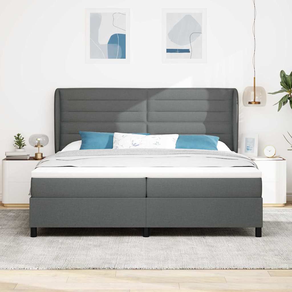 vidaXL Łóżko sprężynowe z materacem ciemno szary 200 x 200 cm tkanina